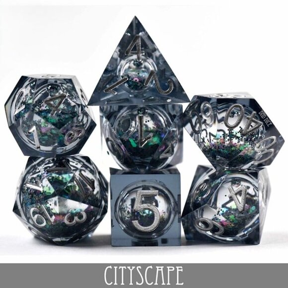 DNC Dice Set - Cityscape - Liquid Core - 7 Resin Dice - Fantasy RPG Gaming - Picture 5 of 6